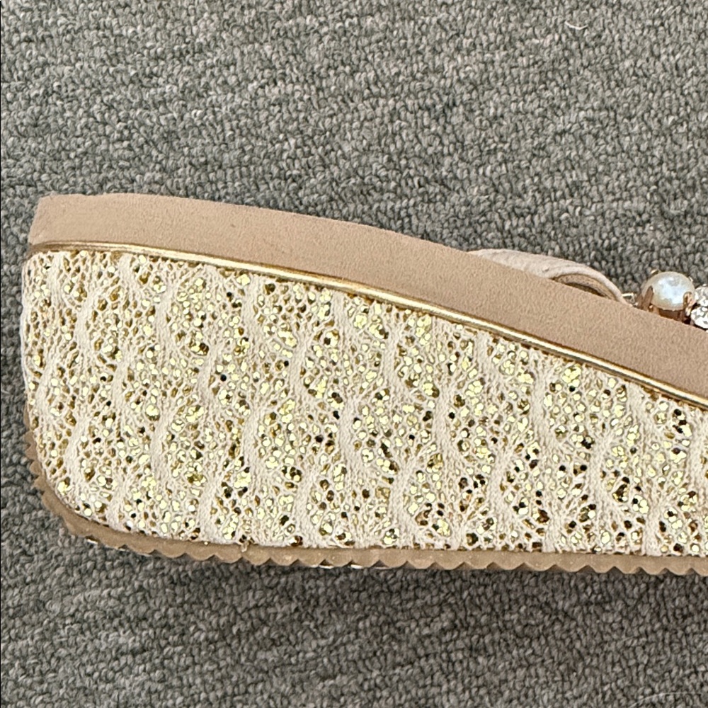 Volatile Beige Wedge Sandals with Rhinestone Accents - Picture 3 of 5